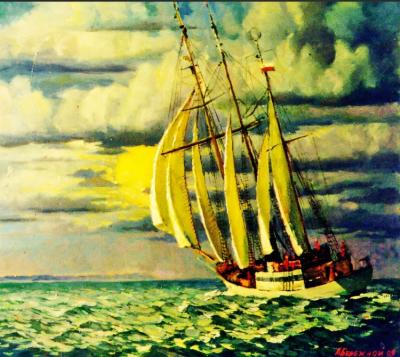 «Схід місяця у Півнiчному морі». Полотно, олія. 1999 р. Фото: Енциклопедія сучасної України