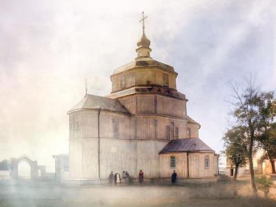 Свято-Введенська (Воскресенська) церква, м. Берислав, світлина експедиції С. Таранушенка і П. Жолтовського, 1920-і рр. Фото: вебсайт «Українське Бароко»
